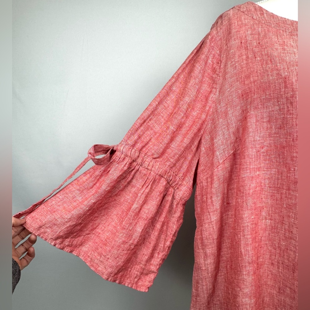 Charter Club Red Chambray Linen Tunic Blouse Bell Sleeves Size XXL Summer Spring - Picture 2 of 7